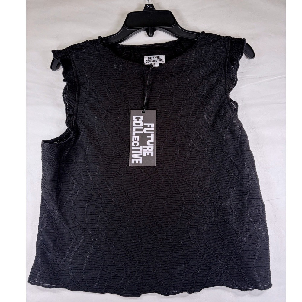 Future Collective Black Textured Ruffle Sleeveless Blouse Top Large New with tag - Picture 2 of 11